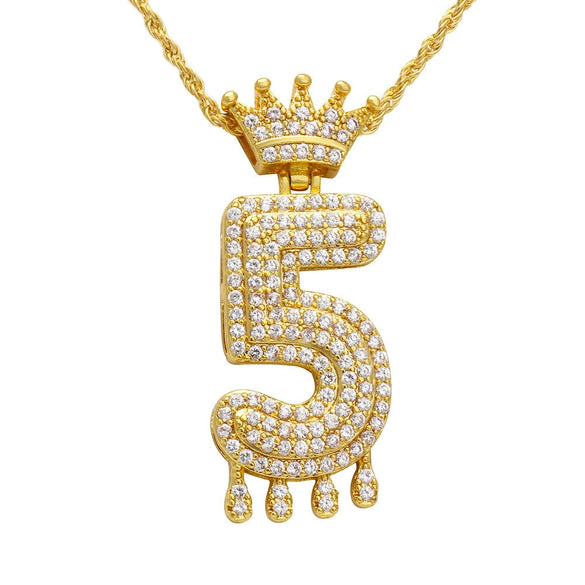 Wholesale Jewelry Hip Hop Style Copper Inlaid Zircon Letter And Number Pendant Necklace With Electroplating