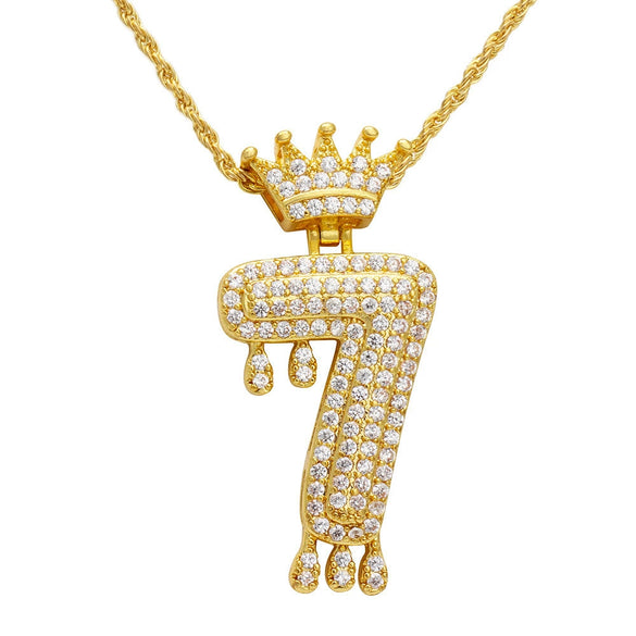 Wholesale Jewelry Hip Hop Style Copper Inlaid Zircon Letter And Number Pendant Necklace With Electroplating