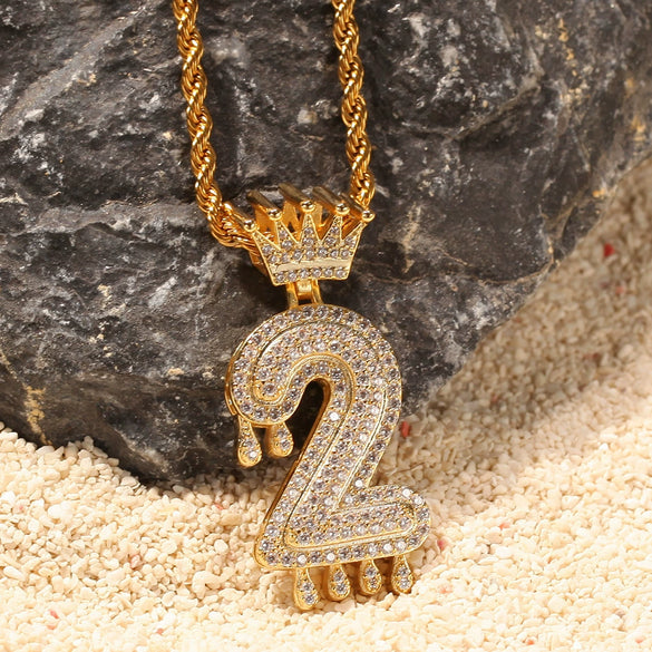 Wholesale Jewelry Hip Hop Style Copper Inlaid Zircon Letter And Number Pendant Necklace With Electroplating