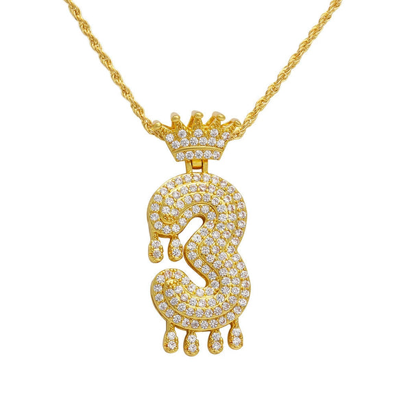 Wholesale Jewelry Hip Hop Style Copper Inlaid Zircon Letter And Number Pendant Necklace With Electroplating
