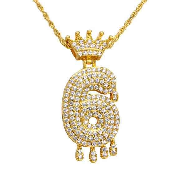 Wholesale Jewelry Hip Hop Style Copper Inlaid Zircon Letter And Number Pendant Necklace With Electroplating