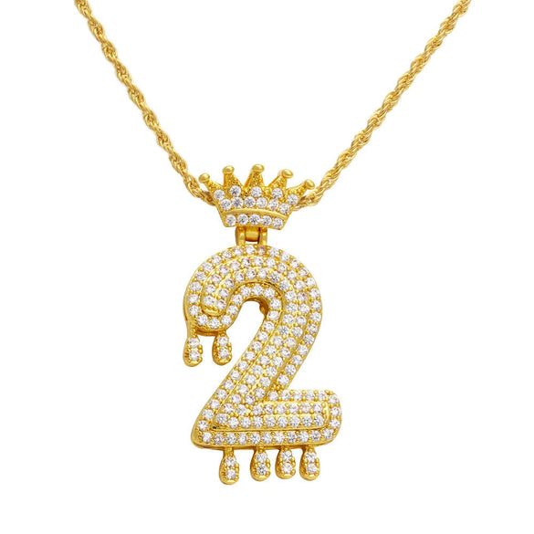Wholesale Jewelry Hip Hop Style Copper Inlaid Zircon Letter And Number Pendant Necklace With Electroplating