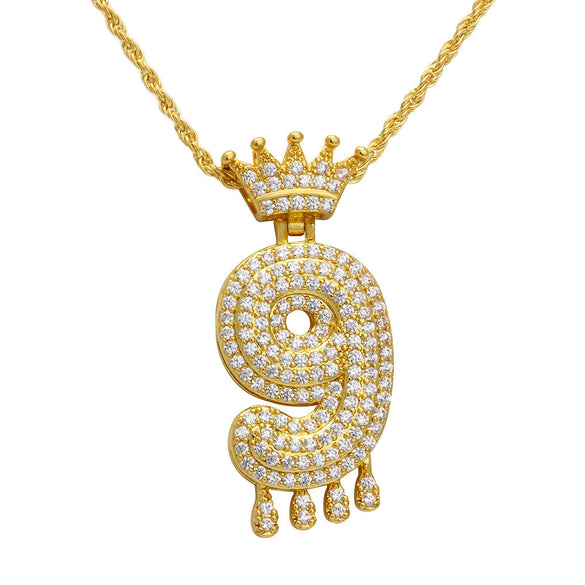 Wholesale Jewelry Hip Hop Style Copper Inlaid Zircon Letter And Number Pendant Necklace With Electroplating