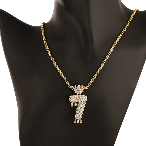 Wholesale Jewelry Hip Hop Style Copper Inlaid Zircon Letter And Number Pendant Necklace With Electroplating