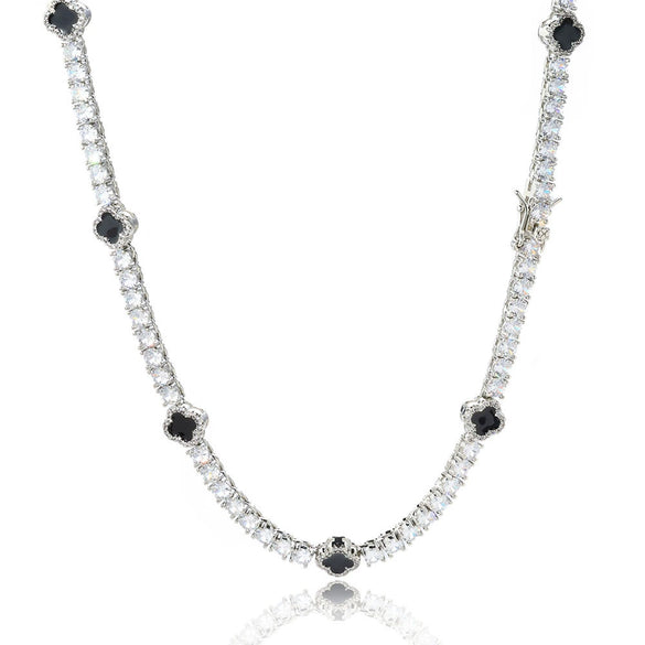 Wholesale Jewelry Hip Hop Style Fourleaf Clover Copper Zirconia Tennis Chain Necklace And Bracelet