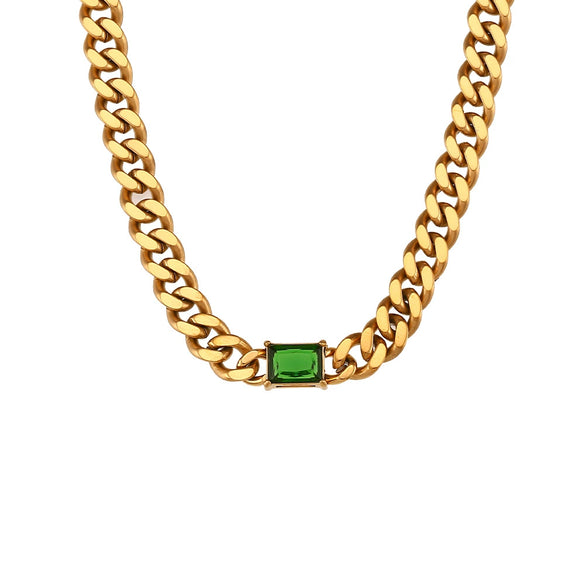 Wholesale Jewelry Hip Hop Style Stainless Steel Cuban Chain Rectangular Zircon Electroplated Geometric Clavicle Necklace For Women