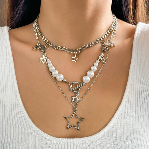Wholesale Jewelry Hip Hop Style Star Pendant Necklace Zinc Alloy Ball Chain Electroplating