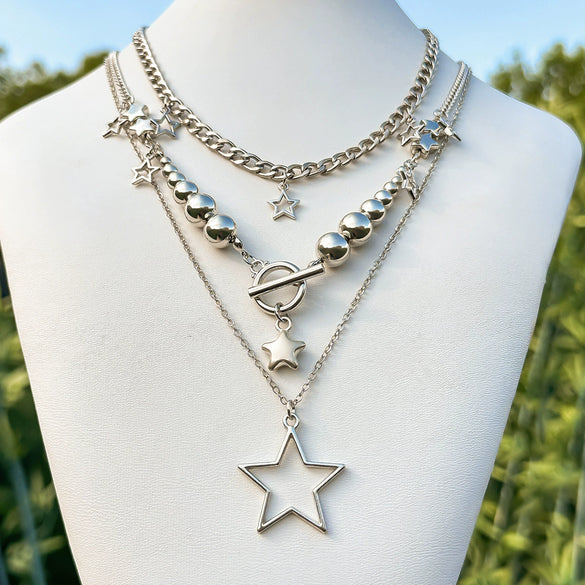 Wholesale Jewelry Hip Hop Style Star Pendant Necklace Zinc Alloy Ball Chain Electroplating