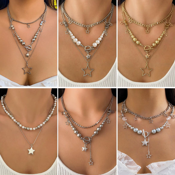 Wholesale Jewelry Hip Hop Style Star Pendant Necklace Zinc Alloy Ball Chain Electroplating