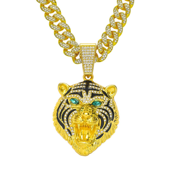 Wholesale Jewelry Hip Hop Style Zinc Alloy Lion Head Pendant Necklace With Full Diamond Design
