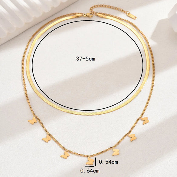 Wholesale Jewelry Hip-Hop Vintage Style Butterfly 201 Stainless Steel Double Layer Necklaces