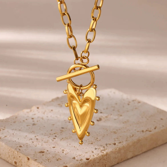 Wholesale Jewelry Hiphop Retro Fashion Heartshaped Stainless Steel 18K Electroplated Clavicle Chain Pendant