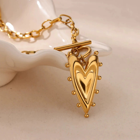 Wholesale Jewelry Hiphop Retro Fashion Heartshaped Stainless Steel 18K Electroplated Clavicle Chain Pendant
