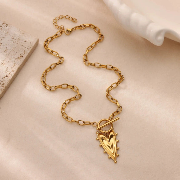 Wholesale Jewelry Hiphop Retro Fashion Heartshaped Stainless Steel 18K Electroplated Clavicle Chain Pendant