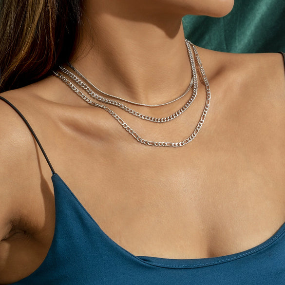 Wholesale Jewelry Hiphop Simple Flat Snake Bone Chain Necklace Retro Geometric Iron And Copper Chain