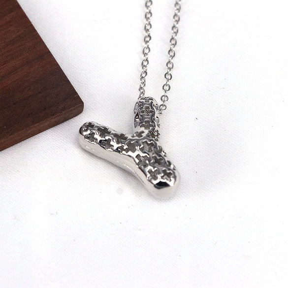 Wholesale Jewelry Hiphop Style Copper Alloy Cross Pendant Water Wave Chain Necklace With Letter Pattern And Electroplating Process