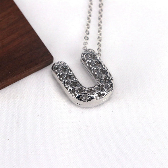 Wholesale Jewelry Hiphop Style Copper Alloy Cross Pendant Water Wave Chain Necklace With Letter Pattern And Electroplating Process