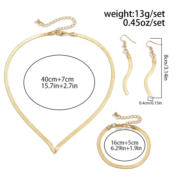 Wholesale Jewelry Hiphop Style Copper Snake Bone Chain Geometric Vshaped Necklace Earrings Electroplated