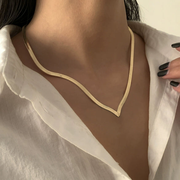 Wholesale Jewelry Hiphop Style Copper Snake Bone Chain Geometric Vshaped Necklace Earrings Electroplated
