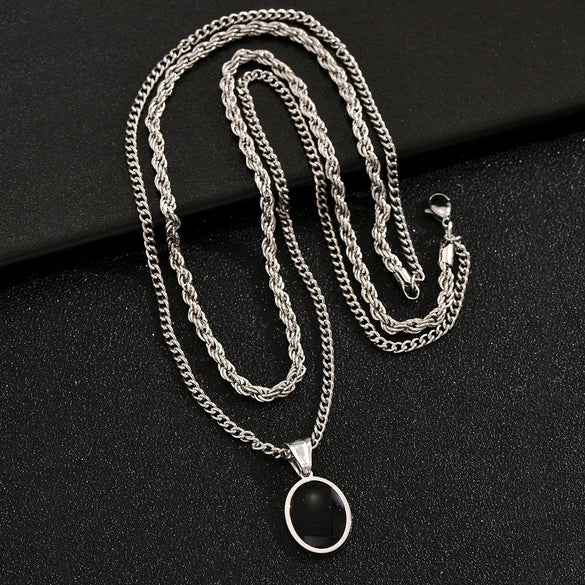 Wholesale Jewelry Hiphop Style Geometric Alloy Pendant Doublelayer Square Pearl Chain Necklace Electroplated