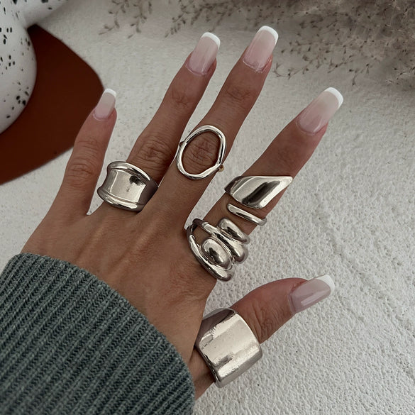 Wholesale Jewelry Hiphop Style Zinc Alloy Geometric Irregular Joint Ring Set For Women With Electroplating