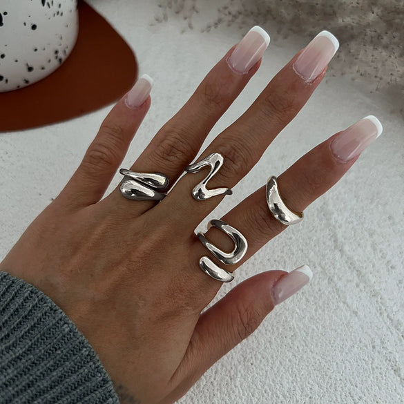 Wholesale Jewelry Hiphop Style Zinc Alloy Geometric Irregular Joint Ring Set For Women With Electroplating