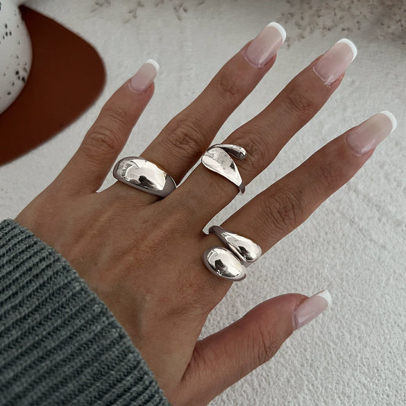 Wholesale Jewelry Hiphop Style Zinc Alloy Geometric Irregular Joint Ring Set For Women With Electroplating