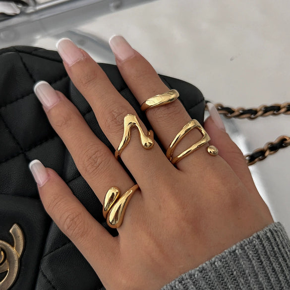 Wholesale Jewelry Hiphop Style Zinc Alloy Geometric Irregular Joint Ring Set For Women With Electroplating
