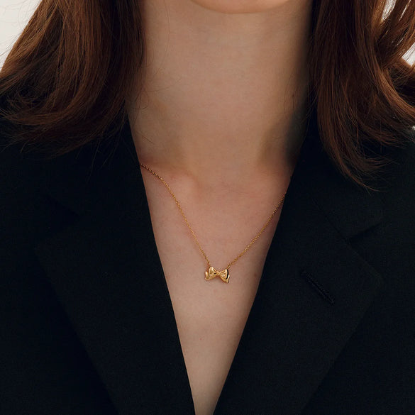 Wholesale Jewelry IG Style Bow Knot 304 Stainless Steel 18K Gold Plated Plating Pendant Necklace
