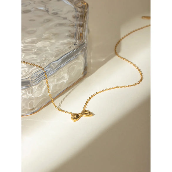 Wholesale Jewelry IG Style Bow Knot 304 Stainless Steel 18K Gold Plated Plating Pendant Necklace