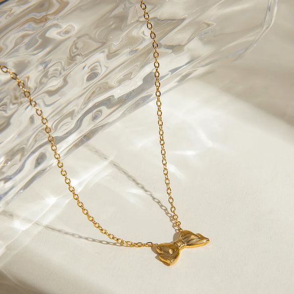 Wholesale Jewelry IG Style Bow Knot 304 Stainless Steel 18K Gold Plated Plating Pendant Necklace