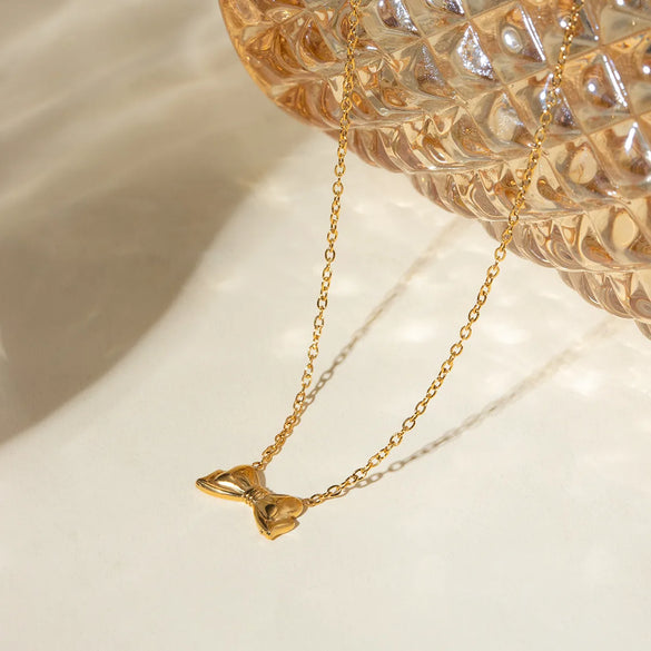 Wholesale Jewelry IG Style Bow Knot 304 Stainless Steel 18K Gold Plated Plating Pendant Necklace