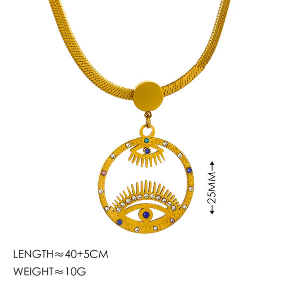 Wholesale Jewelry IG Style Casual Devil'S Eye 304 Stainless Steel Zircon 18K Gold Plated Hollow Out Inlay Pendant Necklace