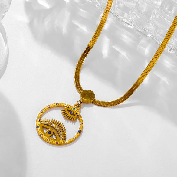 Wholesale Jewelry IG Style Casual Devil'S Eye 304 Stainless Steel Zircon 18K Gold Plated Hollow Out Inlay Pendant Necklace
