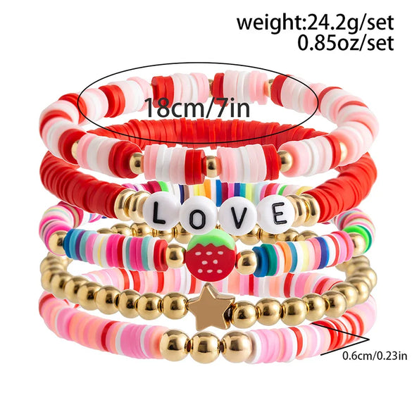 Wholesale Jewelry IG Style Casual Letter Heart Shape Strawberry CCB Soft Clay Beaded Knitting Bracelets