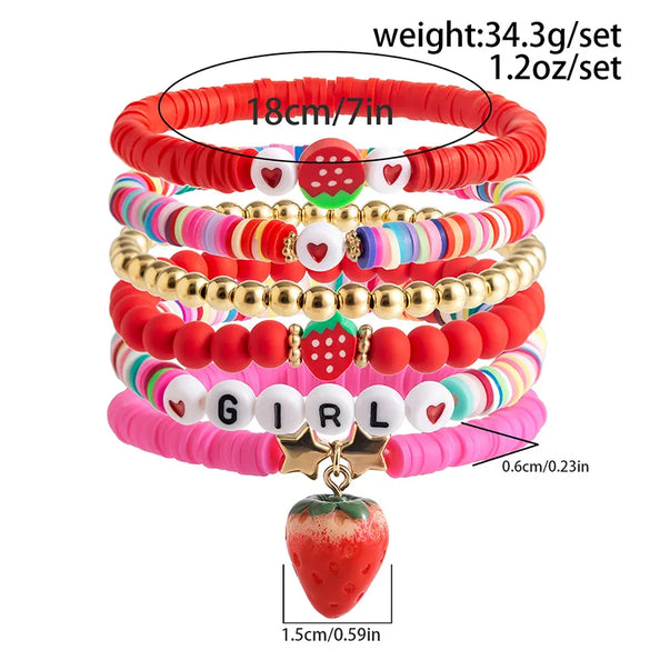 Wholesale Jewelry IG Style Casual Letter Heart Shape Strawberry CCB Soft Clay Beaded Knitting Bracelets