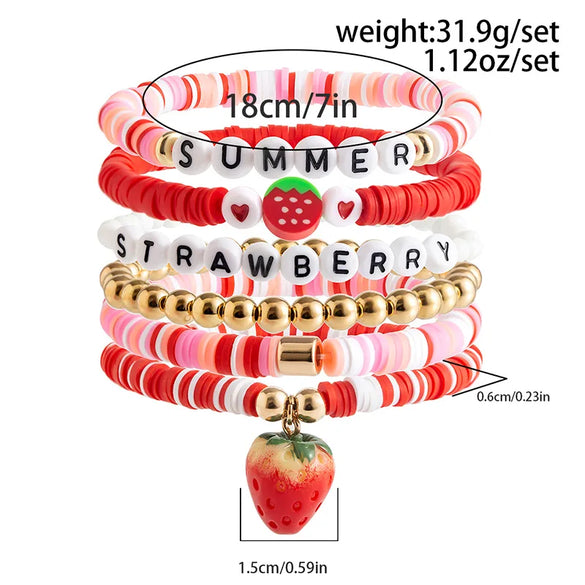 Wholesale Jewelry IG Style Casual Letter Heart Shape Strawberry CCB Soft Clay Beaded Knitting Bracelets