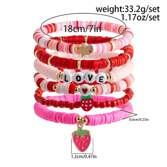 Wholesale Jewelry IG Style Casual Letter Heart Shape Strawberry CCB Soft Clay Beaded Knitting Bracelets
