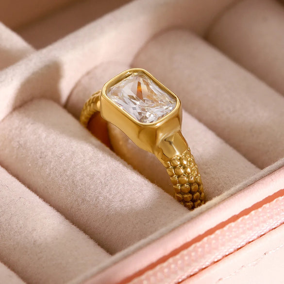 Wholesale Jewelry IG Style Casual Vacation Rectangle 316 Stainless Steel  Zircon 18K Gold Plated Inlay Rings