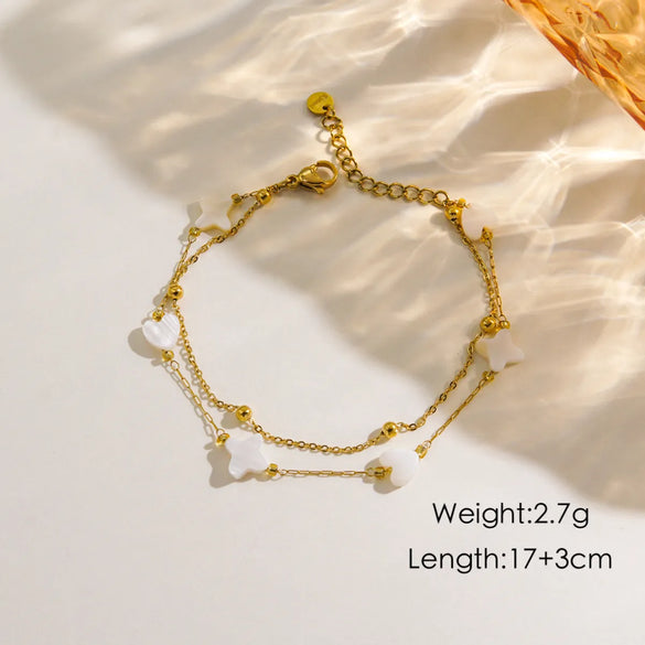 IG Style Luxurious Tropical Pentagram Heart Shape 14K Gold Plated 304 Stainless Steel Freshwater Pearl Shell Wholesale Bracelets