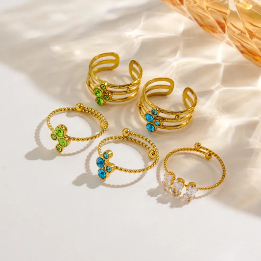 Wholesale Jewelry IG Style Modern Style Sweet Geometric 304 Stainless Steel Zircon 14K Gold Plated Inlay Open Rings