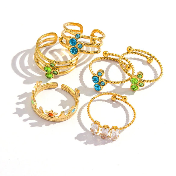 Wholesale Jewelry IG Style Modern Style Sweet Geometric 304 Stainless Steel Zircon 14K Gold Plated Inlay Open Rings