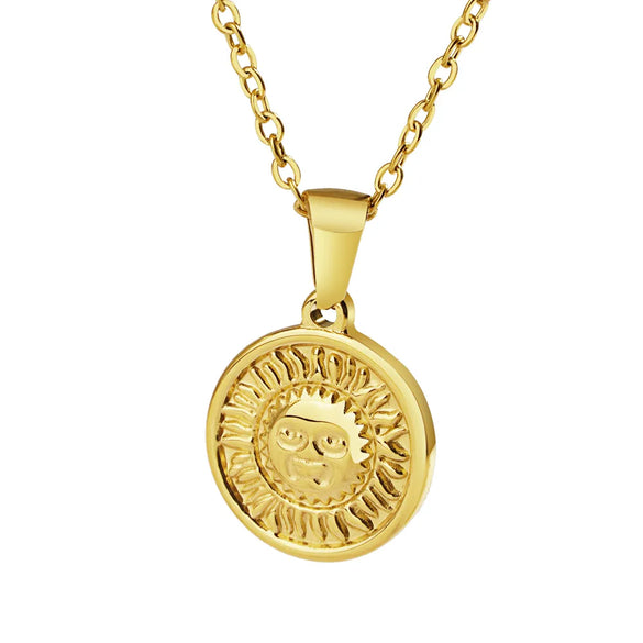 Wholesale Jewelry IG Style Retro Sun Star 304 Stainless Steel Rhinestones Inlay Pendant Necklace