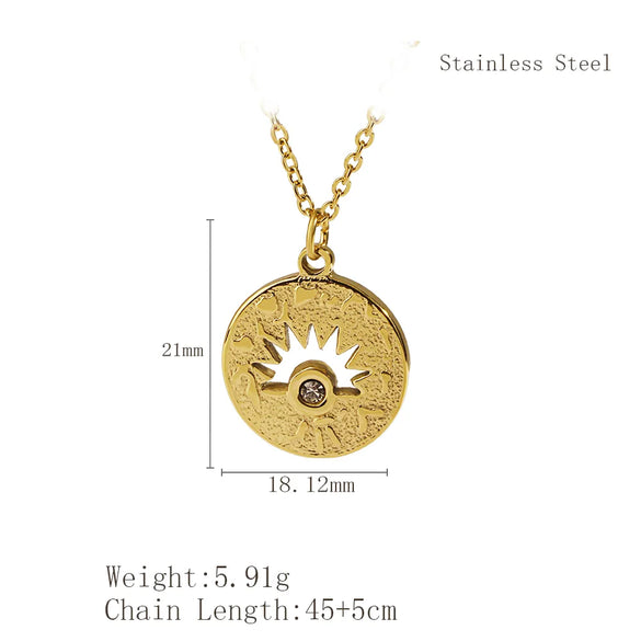 Wholesale Jewelry IG Style Retro Sun Star 304 Stainless Steel Rhinestones Inlay Pendant Necklace