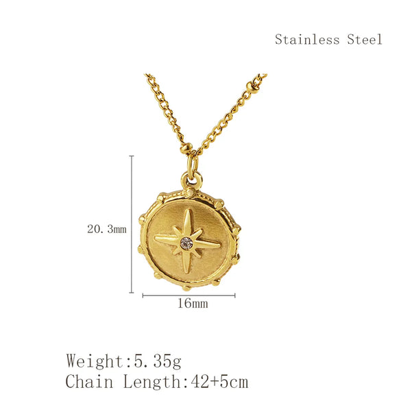 Wholesale Jewelry IG Style Retro Sun Star 304 Stainless Steel Rhinestones Inlay Pendant Necklace