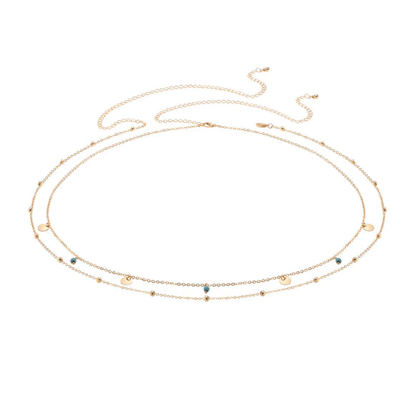 Wholesale Jewelry IG Style Round Butterfly Alloy Zircon 18K Gold Plated Rose Gold Plated Turquoise Inlay Waist Chain