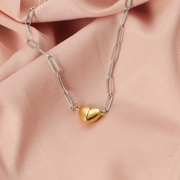 Wholesale Jewelry Simple Style IG Style Customization Laser Engraving Heart Shape 304 Stainless Steel Plating Pendant Necklace Paperclip Chain