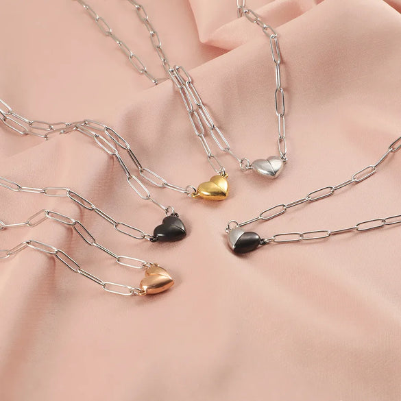 Wholesale Jewelry Simple Style IG Style Customization Laser Engraving Heart Shape 304 Stainless Steel Plating Pendant Necklace Paperclip Chain