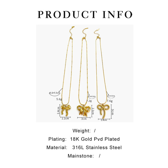 Wholesale Jewelry IG Style Sweet Simple Style Bow Knot 316L Stainless Steel  18K Gold Plated Pendant Necklace