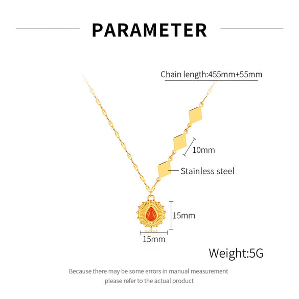 Wholesale Jewelry IG Style Vintage Style Commute Geometric 304 Stainless Steel Natural Stone Opal Inlay Pendant Necklace